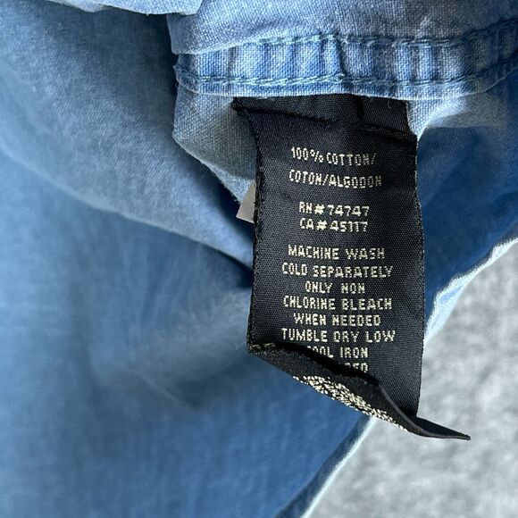 Red Head Shirt Mens L Button-Up Camp Field Outdoor Hike Chore Cottage Denim - Picture 5 of 13